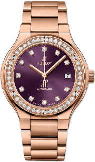 Hublot Classic Fusion King Gold Purple Diamonds Bracelet 568.OX.898V.OX.1204