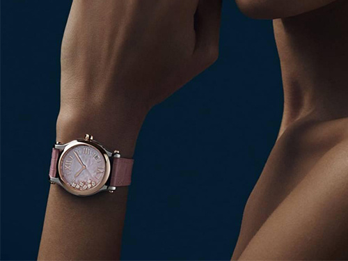 Гламурные часы Chopard Happy Sport из стали и розового золота с розовым перламутровым циферблатом с бриллиантами