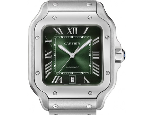 Представляем обзор классических стальных часов Santos De Cartier WSSA0062 с зеленым градуированным циферблатом