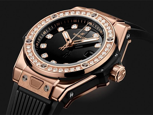 Часы Hublot Big Bang One Click King Gold Diamonds 33 mm, инкрустированные бриллиантами, с быстрой доставкой в Россию