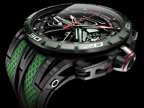 Компания Roger Dubuis выпустила хронограф Excalibur Spider Flyback Chronograph Lamborghini Verde Mantis, вдохновленный гоночным автомобилем Lamborghini SC63