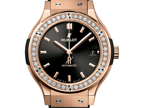 Футуристические элегантные часы Hublot Classic Fusion King Gold Diamonds в золоте King 18K с бриллиантами