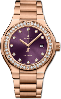 Hublot Classic Fusion King Gold Purple Diamonds Bracelet 585.OX.898V.OX.1204