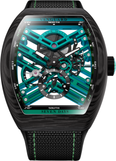 Franck Muller Mens Vanguard Carbon 7 Day Skeleton V 45 S6 SQT MVT NT VE CARBONE (NTVE)